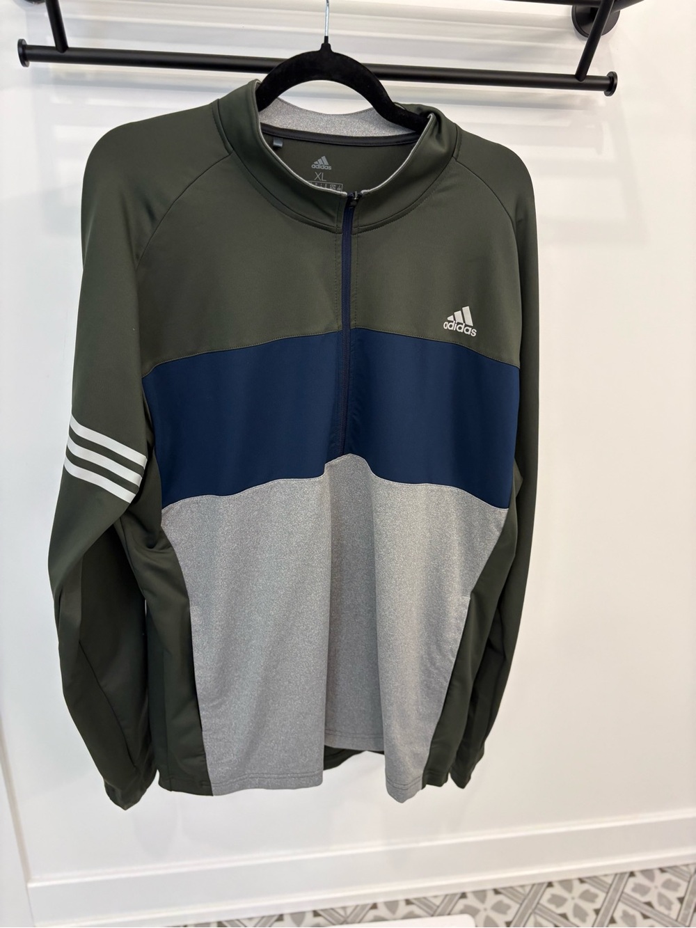 adidas Olive Green Navy Gray Quarter-Zip Performance